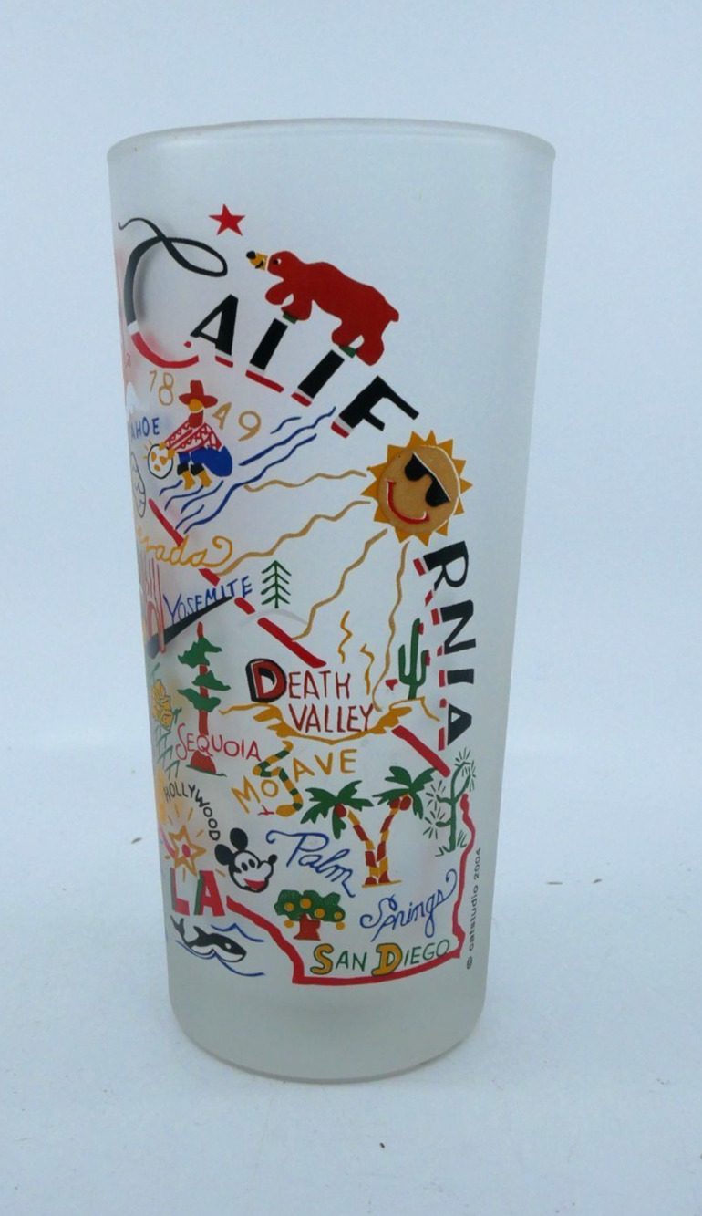 California Souvenir 6" Frosted Drinking Glass 15oz Cat Studio
